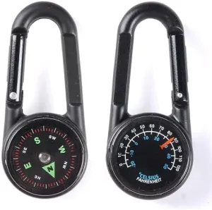 1 Pc 3-in-1 Hiking Metal Carabiner Mini Compass with Thermometer Keychain Mini Compass Carabiner Clips for Outdoor