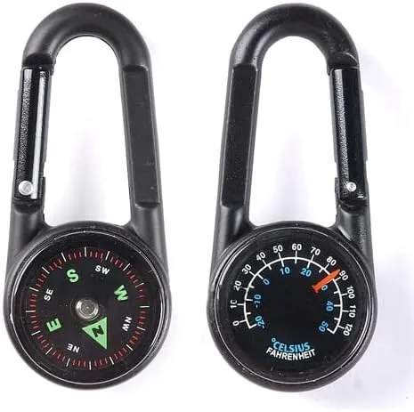 1 Pc 3-in-1 Hiking Metal Carabiner Mini Compass with Thermometer Keychain Mini Compass Carabiner Clips for Outdoor