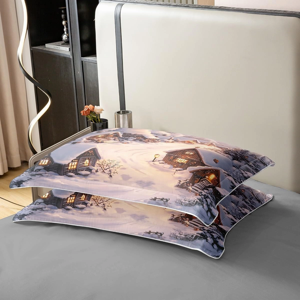 100% Cotton Farmhouse Duvet Cover Winter Theme Christmas Rustic Style Bedding Set for Kids Teens Adults Retro Wood Cabin Jungle Pine Tree Quilt Cover,2 Pillowcases(No Comforter) Full Size 3 Pcs