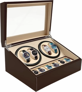 10-Grid Watch Box with Watch Pillow, Transparent Leather Watch Case, Automatic Watch Winder, Watch Display Box (Brown)