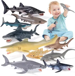 10PCS 5-8" Realistic Shark Figurines Toy for Toddlers 3-5 5-7, Large Ocean Animal Bath Toys for Kids Ages 4-8, Sharks Cake Toppers, Easter Eggs, Birthday Party Favors & Gifts for Boys & Girls