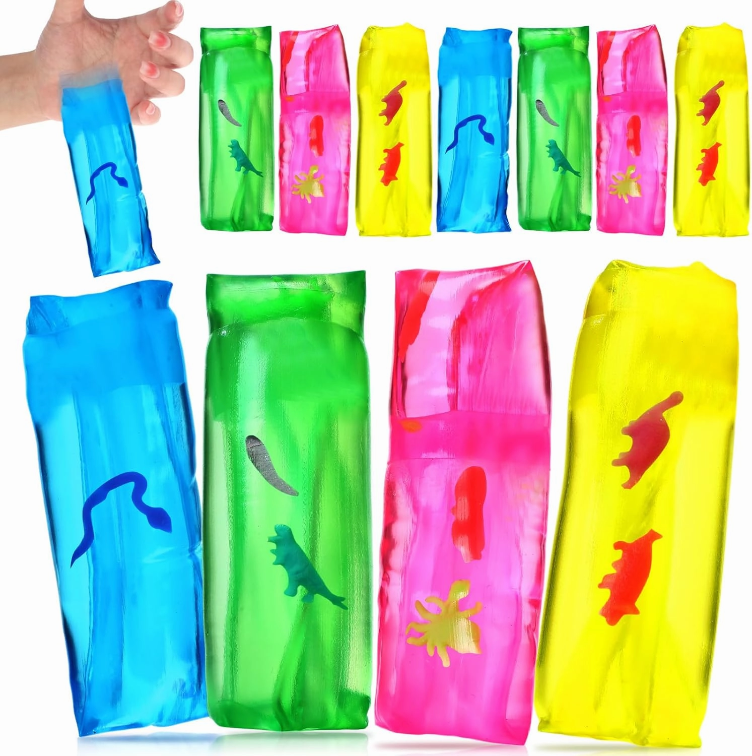 12 Pcs Water Snake Fidget Toy Can't Hold Novelty Trick Slippery Snake Water Wiggler Wiggles Toys Tricky Wiggly Wiggler Tube for Home School Birthday Gifts, 4.33 x 1.57''(Sea Animals)