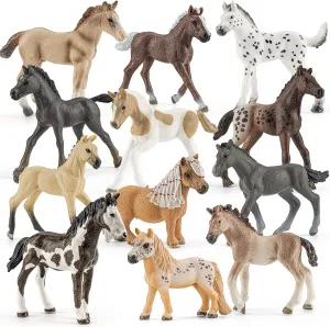 12PCS 3-5" Horse Foal Toys Set for Boy Girl 3-5 5-7 6-8, Realistic Animal Figurines Toys for Toddlers, Horse Party Favor Birthday Decorations Gift for Kids