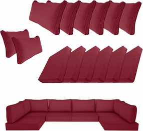 14 Piece Outdoor Patio Cushion Cover Replacement, Waterproof Patio Cushion Covers, Outdoor Furniture Cushion Covers Set for 6 Seat Wicker Rattan Sofa (Burgundy, 25.6 * 25.6 * 4 inch)