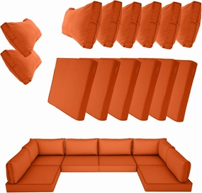 14 Piece Outdoor Patio Cushion Cover Replacement, Waterproof Patio Cushion Covers, Outdoor Furniture Cushion Covers Set for 6 Seat Wicker Rattan Sofa (Orange, 25.6x25.6x4 in)