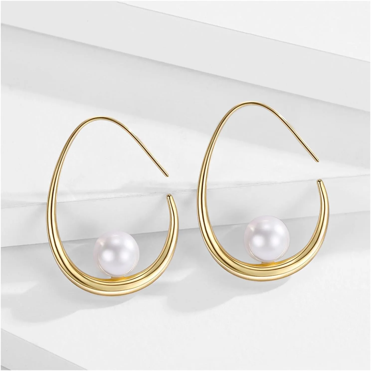 14k Gold Plated Lightweight Pearl Earrings,Trendy Jewelry,Teardrop Hoop Earrings for Women,Pearl Drop Earrings,Elegant Jewelry for Gifts