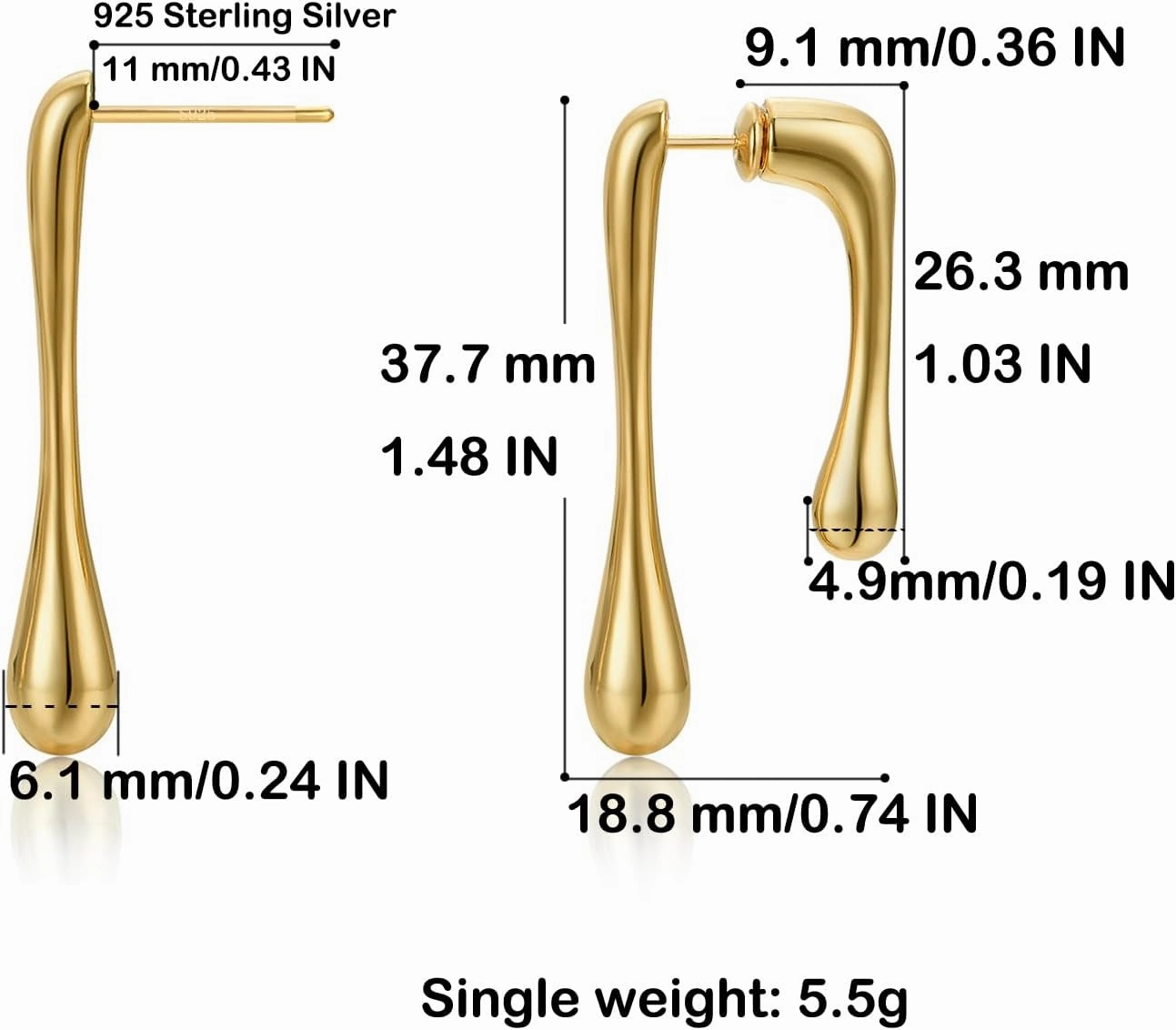14K Gold Plated Earrings for Women Girls Dainty Pendant Earrings with 925 Sterling Silver Post Jewelry Gifts