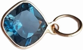 14k Solid Gold Pendant Cushion Shape Blue Topaz Gemstone December Birthstone Luxury London Blue Topaz Pendant