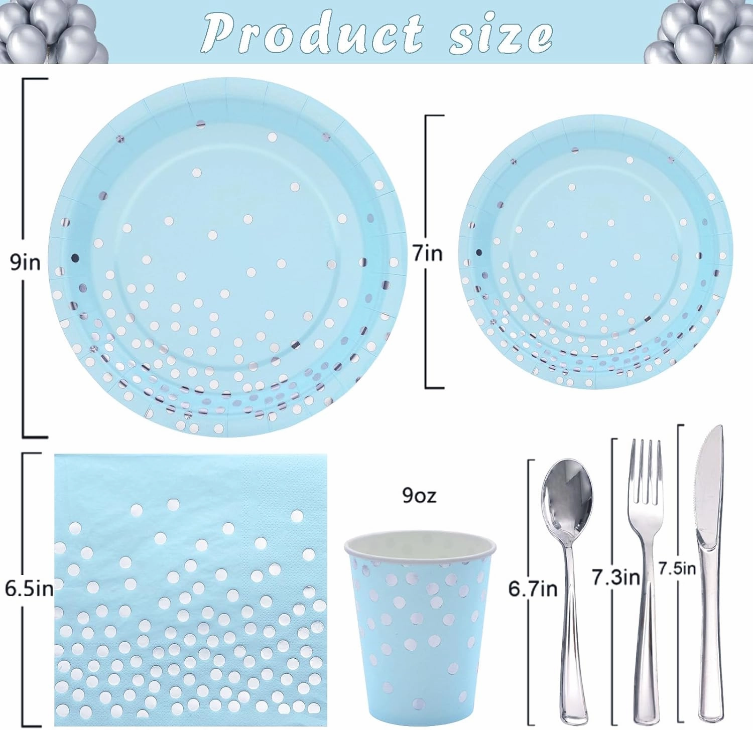 175 Pcs Light Blue Plates and Napkins Party Supplies - Baby Blue Paper Plates Serve 25 Guests - Light Blue and Silver Disposable Plates Sets for Birthday Wedding Baby Shower Holiday Party Decorations