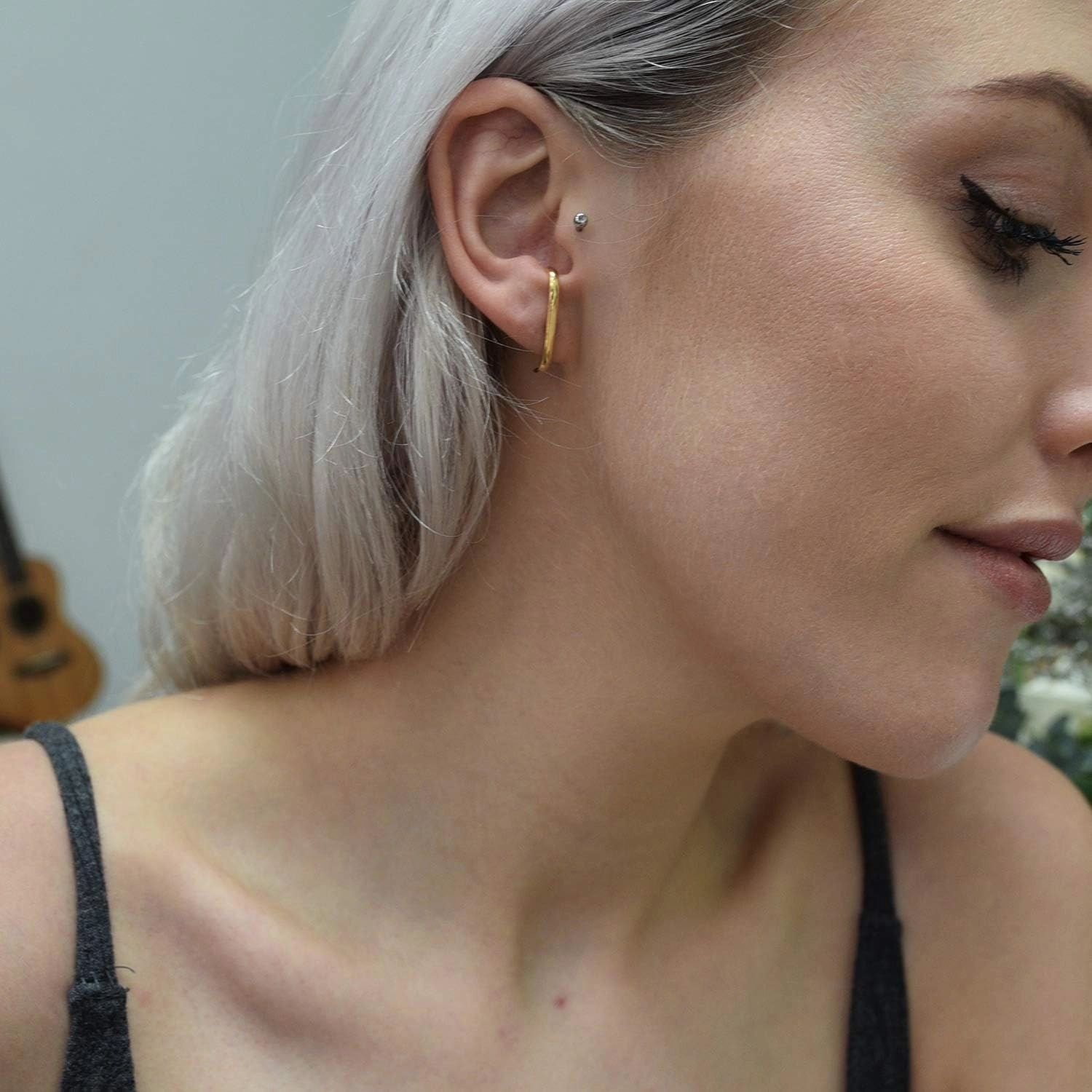 18K Gold Plated Sterling Silver Suspension Hoop Earring Ear Suspender Minimalist Ear Cuff Rose Gold Wrap Hoop Silver Huggie Earring
