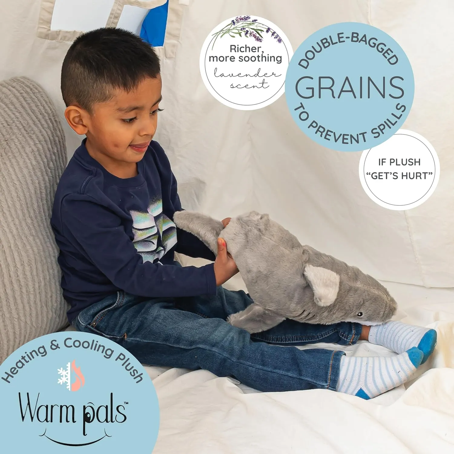 1i4 Group Warm Pals - Samuel Shark - Cozy Microwavable Lavender Scented Plush Toys - Heated Stuffed Animal - Heatable Coolable Bedtime Comfort Plushie
