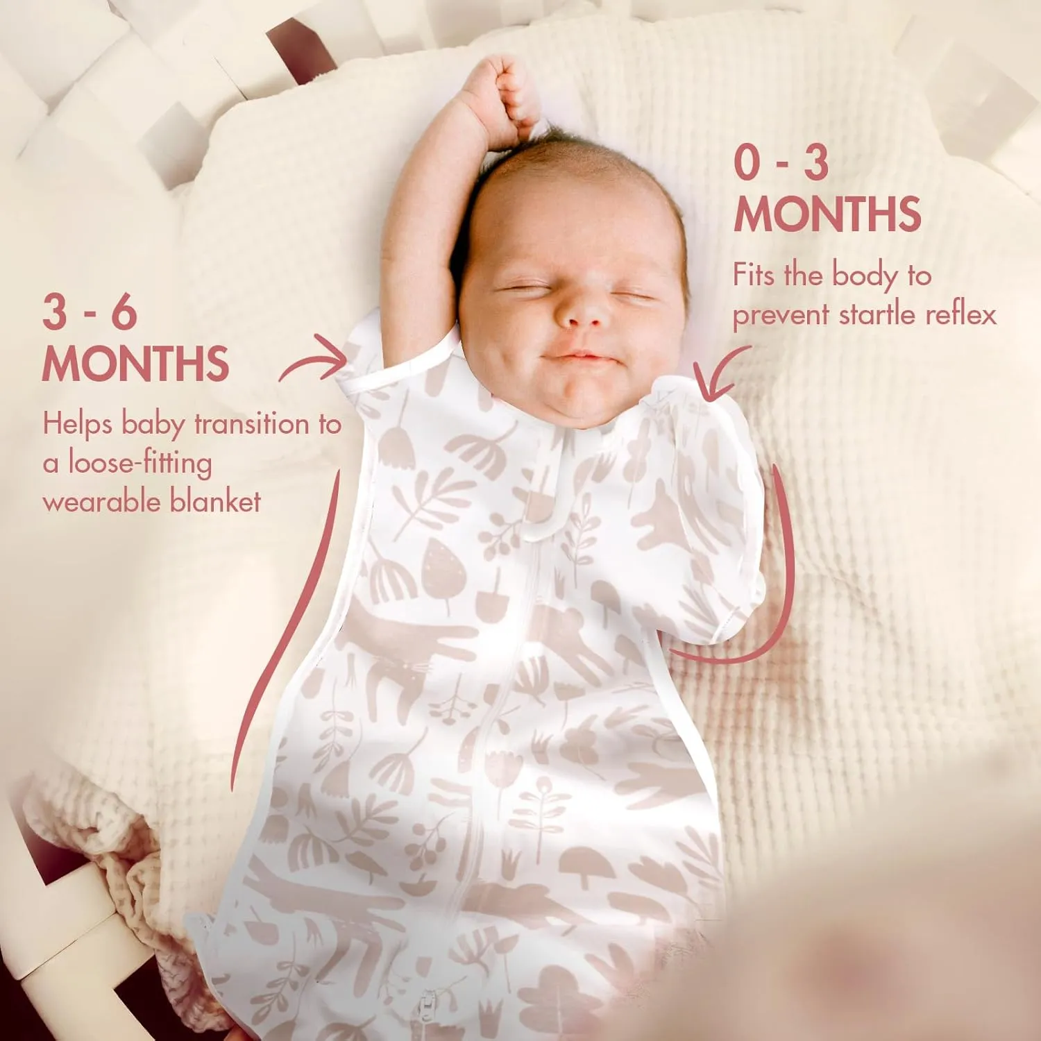 2-Pack Newborn Swaddle Sleep Sack - Arms Up Swaddle 0-3 Months, Baby Transitional Swaddles for Newborn, Cuff Removable Design, Pink Bunny Breathable Sleep Sacks with 2-Way Zipper