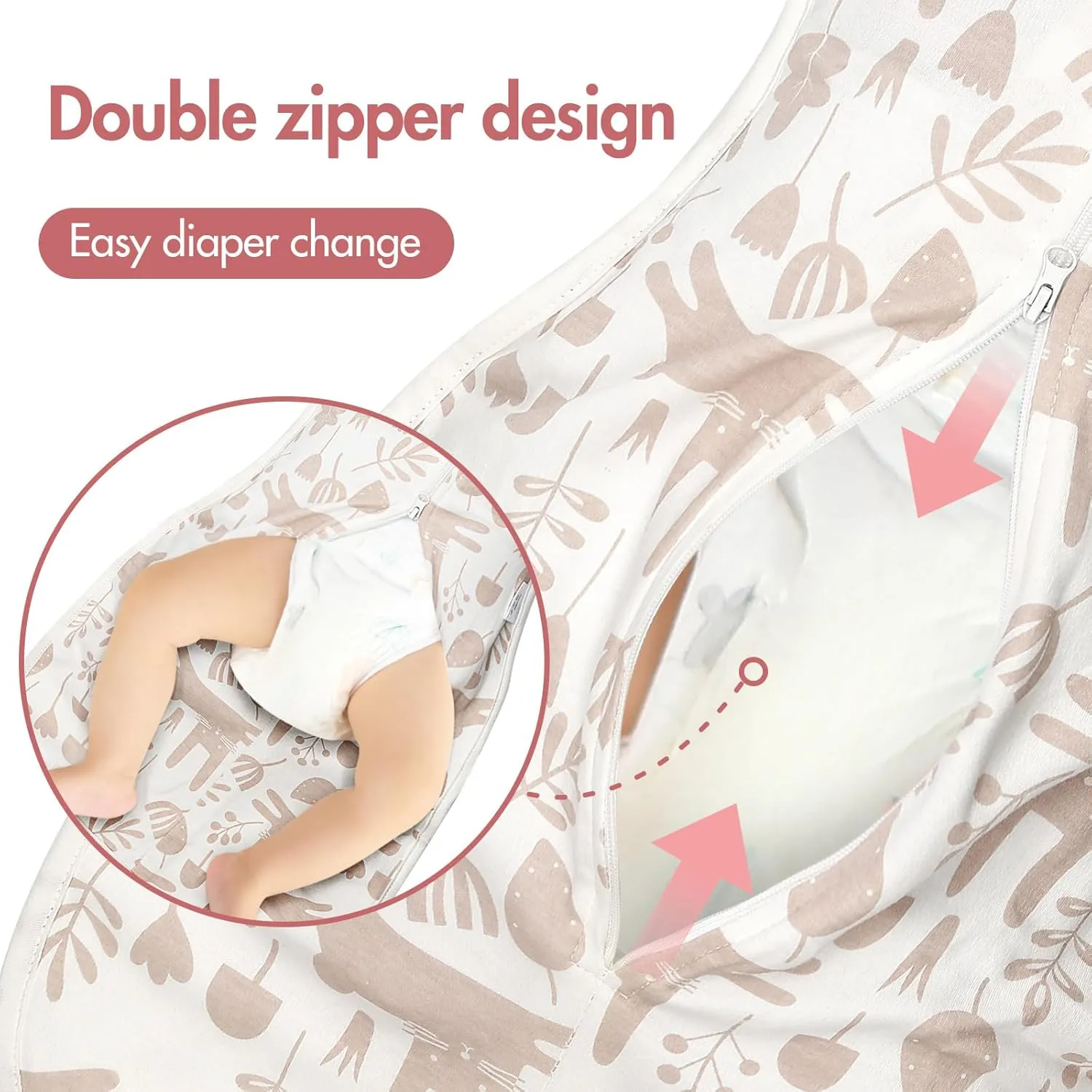 2-Pack Newborn Swaddle Sleep Sack - Arms Up Swaddle 0-3 Months, Baby Transitional Swaddles for Newborn, Cuff Removable Design, Pink Bunny Breathable Sleep Sacks with 2-Way Zipper