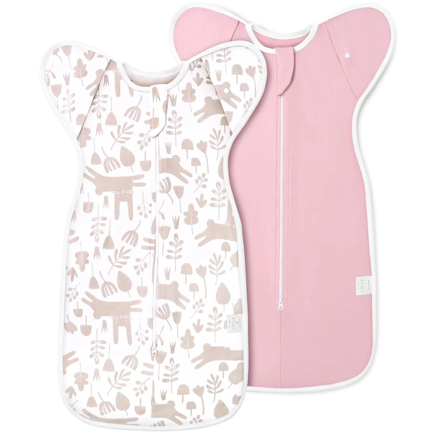 2-Pack Newborn Swaddle Sleep Sack - Arms Up Swaddle 0-3 Months, Baby Transitional Swaddles for Newborn, Cuff Removable Design, Pink Bunny Breathable Sleep Sacks with 2-Way Zipper