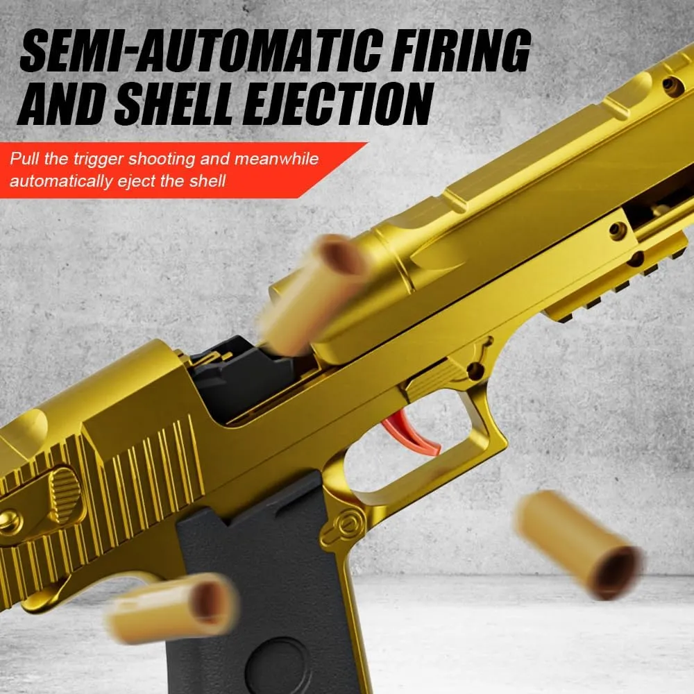 2 Pack Shell Ejecting Toy Gun - Semi-Automatic Handgun with Shell Ejection and Auto Rebound, Toy Foam Blasters & Stress Reducing Toys for Boys Girls Halloween Christmas Birthday Gifts (Black Gold)