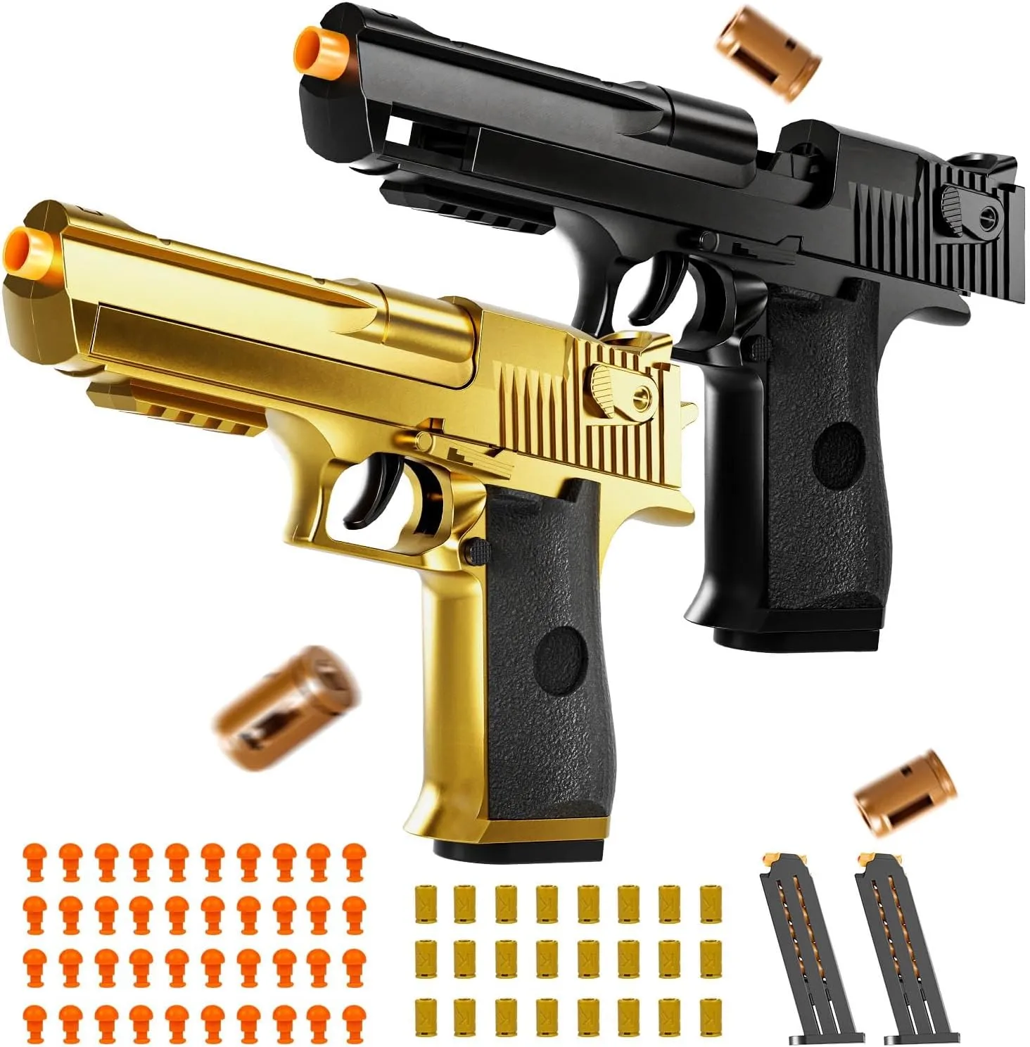 2 Pack Shell Ejecting Toy Gun - Semi-Automatic Handgun with Shell Ejection and Auto Rebound, Toy Foam Blasters & Stress Reducing Toys for Boys Girls Halloween Christmas Birthday Gifts (Black Gold)