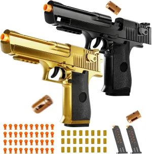 2 Pack Shell Ejecting Toy Gun - Semi-Automatic Handgun with Shell Ejection and Auto Rebound, Toy Foam Blasters & Stress Reducing Toys for Boys Girls Halloween Christmas Birthday Gifts (Black Gold)