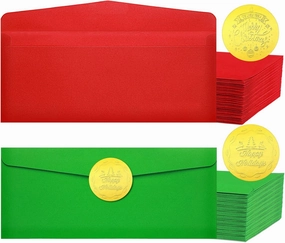 200 Pcs Christmas Colored Envelope Self Adhesive Number 10 Envelopes with 200 Pcs Embossed Gold Foil Sticker Holiday Festive Red Green Envelopes Merry Christmas Envelope Seals for Mail Gift Supplies
