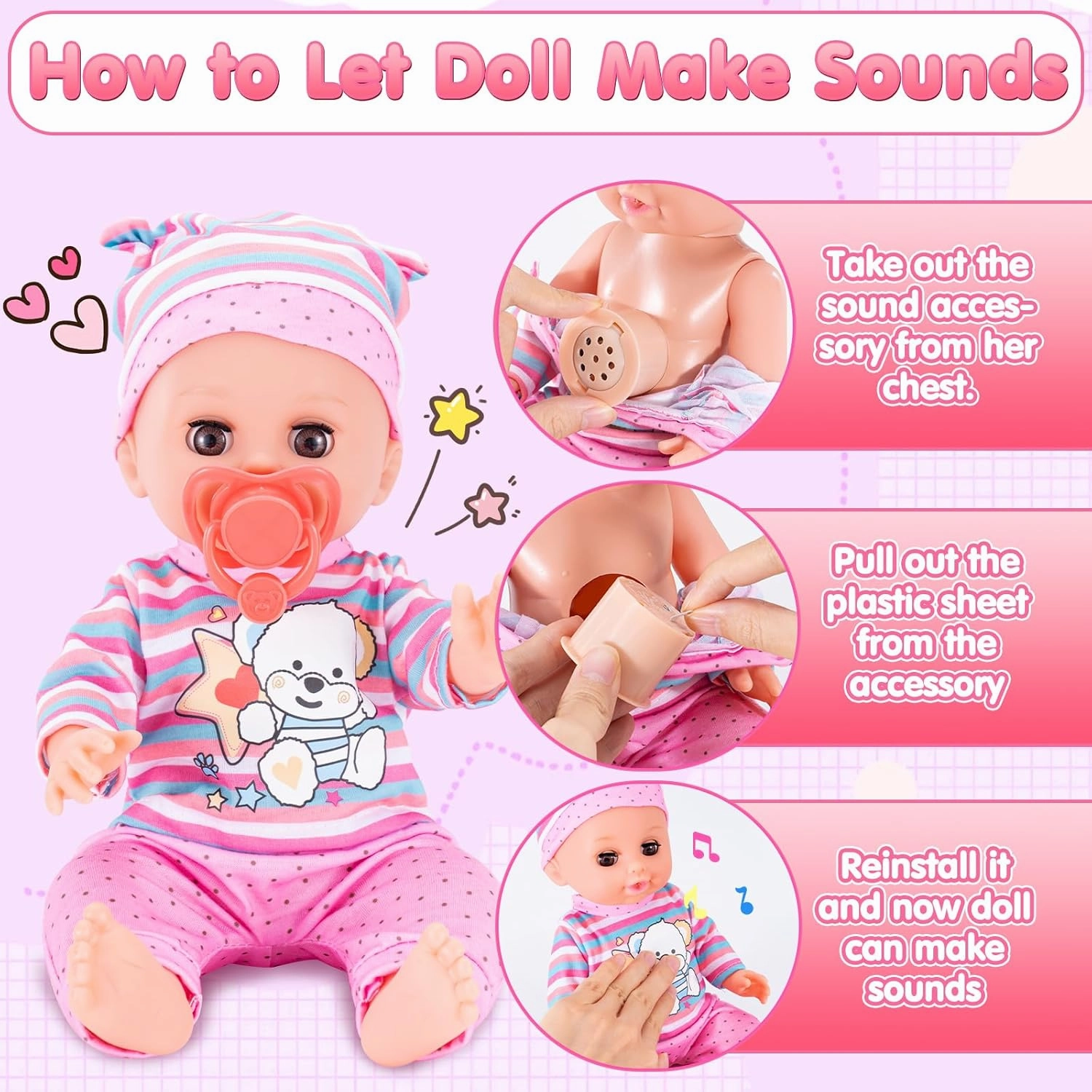 22pcs Toddler Baby Doll Accessories Set, Feeding and Caring Doll Toy Set with Cradle, Rocking Chair, Bottle, Plates, Preschool Baby Doll Birthday Gifts for Kids Ages 3 4 5 6 7 8 Year Old Girls