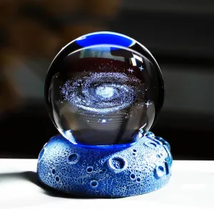 2.36'' 3D Galaxy Planet Ball with Space LED Lighting Base, Glass Sphere Miniatured Galxy Planet Birthday Gifts for Kids, Men, Astronomy Lover, Home Table Office Decor
