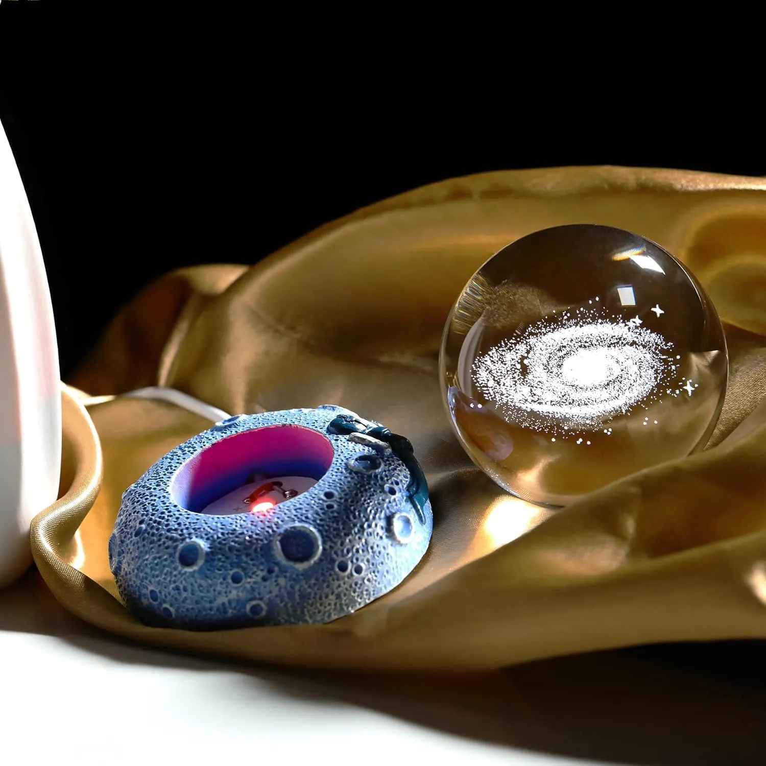 2.36'' 3D Galaxy Planet Ball with Space LED Lighting Base, Glass Sphere Miniatured Galxy Planet Birthday Gifts for Kids, Men, Astronomy Lover, Home Table Office Decor