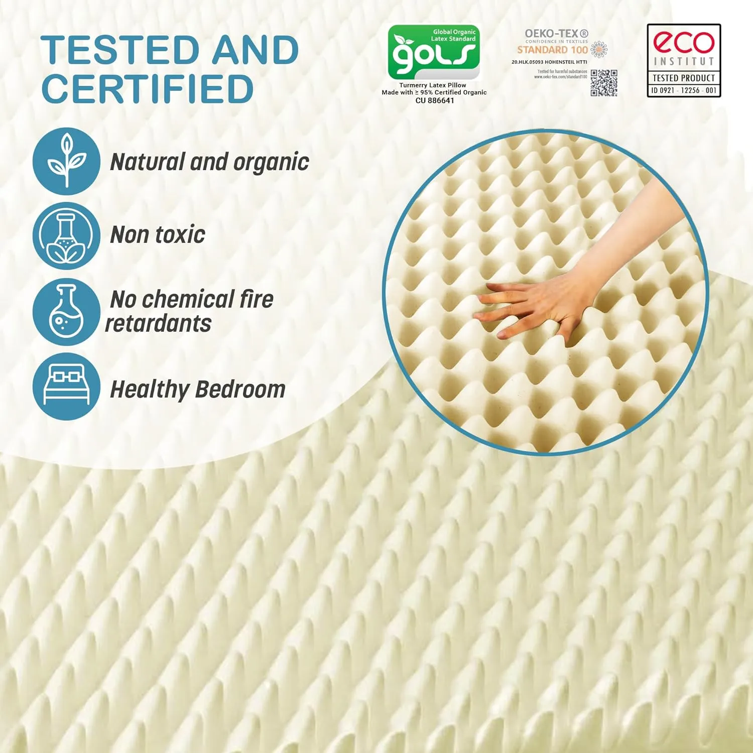 2.4" Green Natural Organic Egg Crate Latex Mattress Topper King Size - Soft Plush Pillow Top - GOLS Certified Convoluted Foam - Pressure Point Back Pain Relief Sleep Cool Bed Pad