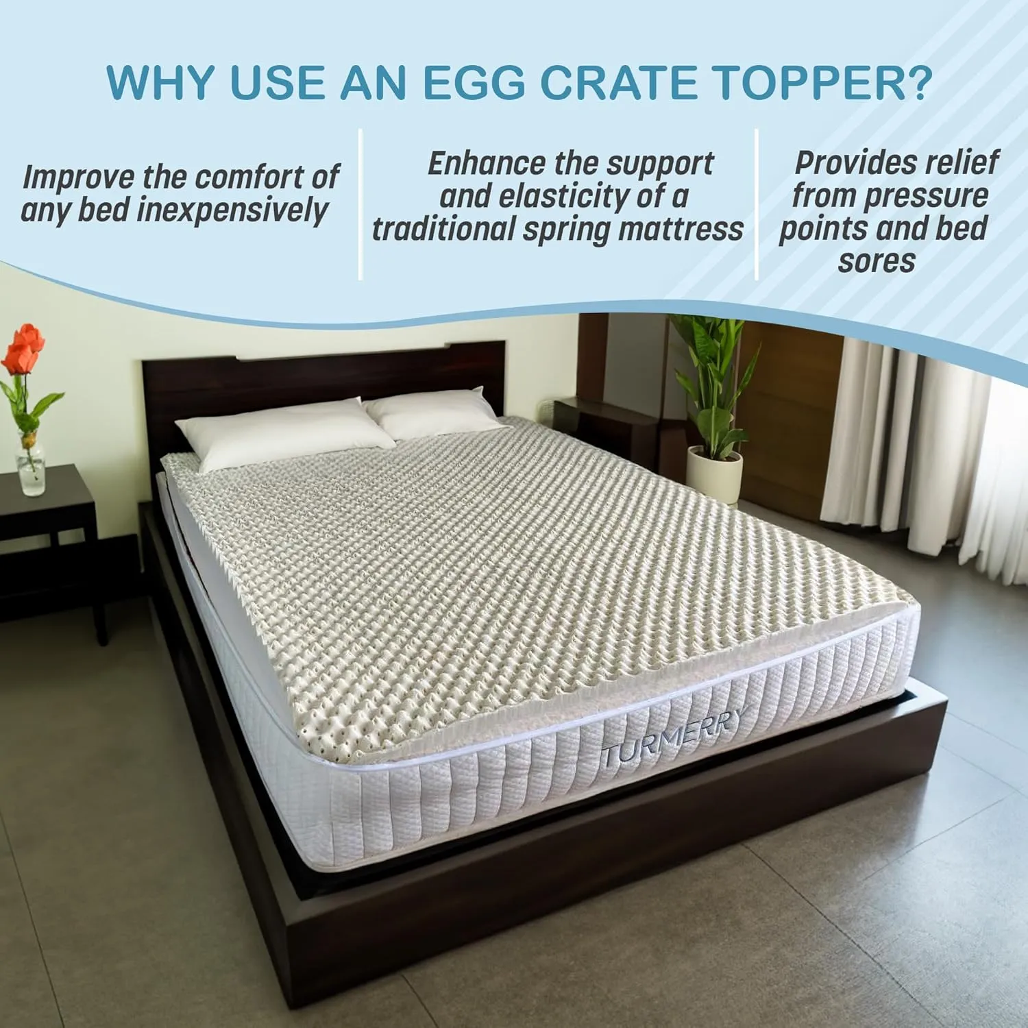 2.4" Green Natural Organic Egg Crate Latex Mattress Topper King Size - Soft Plush Pillow Top - GOLS Certified Convoluted Foam - Pressure Point Back Pain Relief Sleep Cool Bed Pad