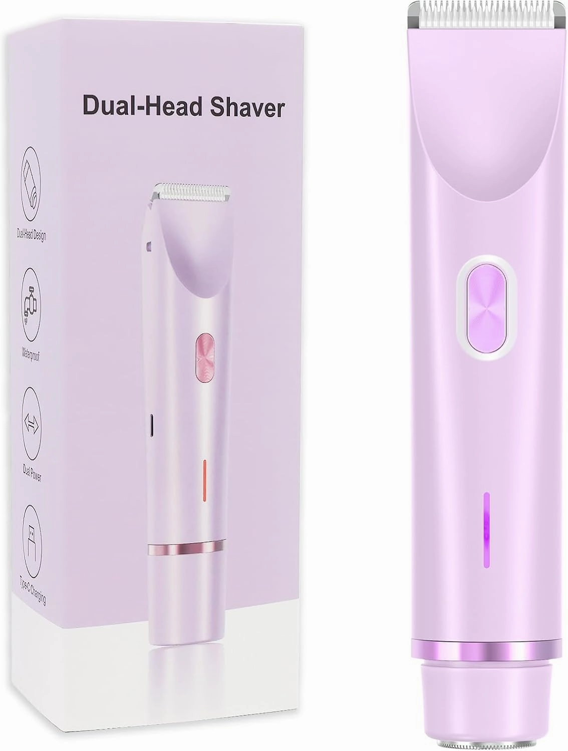 2 in 1 Bikini Trimmer for Women Dual Head Shaver Electric Razors Lady Pubic Hair, Ipx7 Waterproof Bikini Underarm Arm Leg Face Body