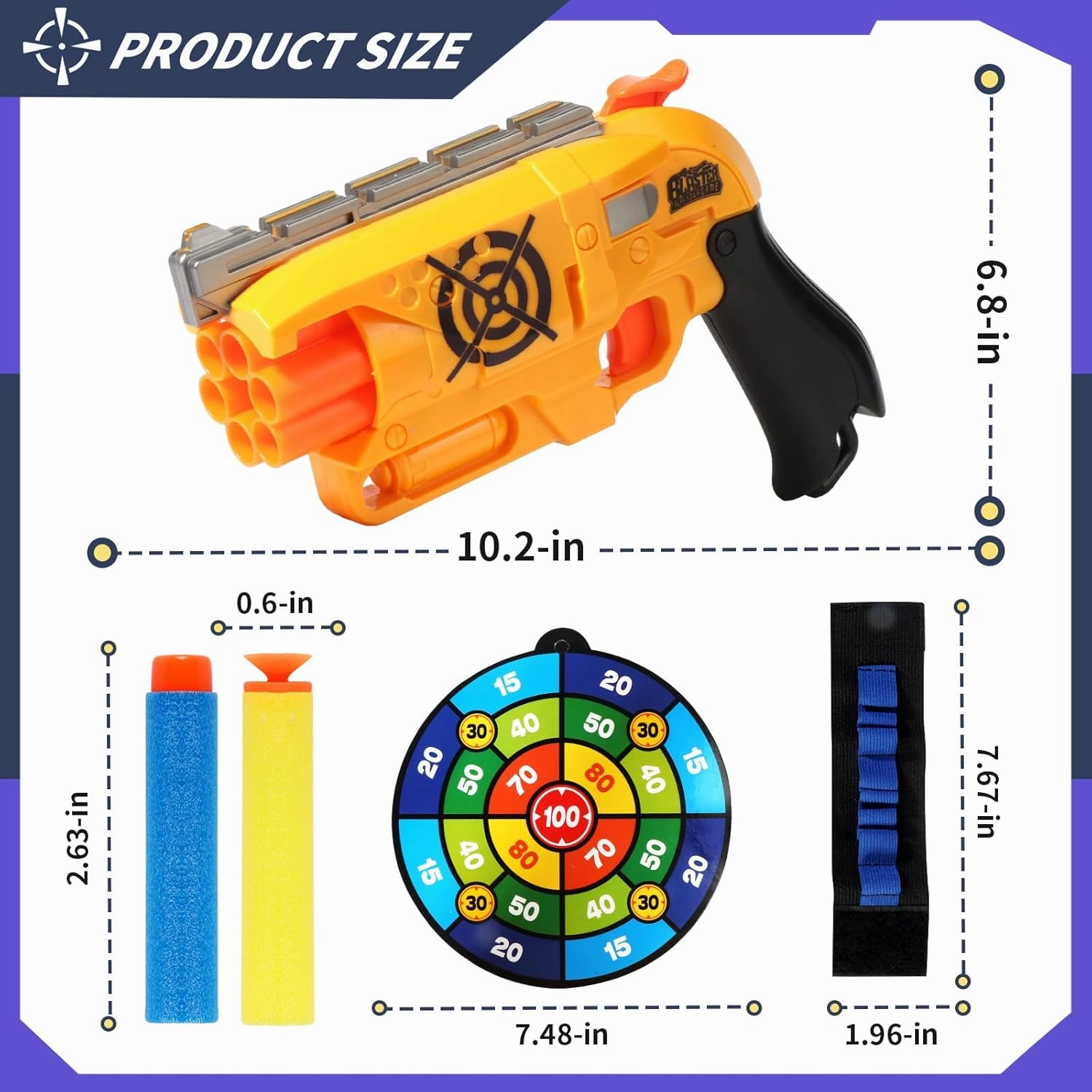 2 Pack Compatible with Nerf Bullets Toy Foam Blaster, 6 Auto-Dart Rotating Drum Soft Bullets Gun, Indoor Outdoor Shooting Games, Boys 6   Years Kids Old Christmas Birthday Gift (Yellow and Blue)