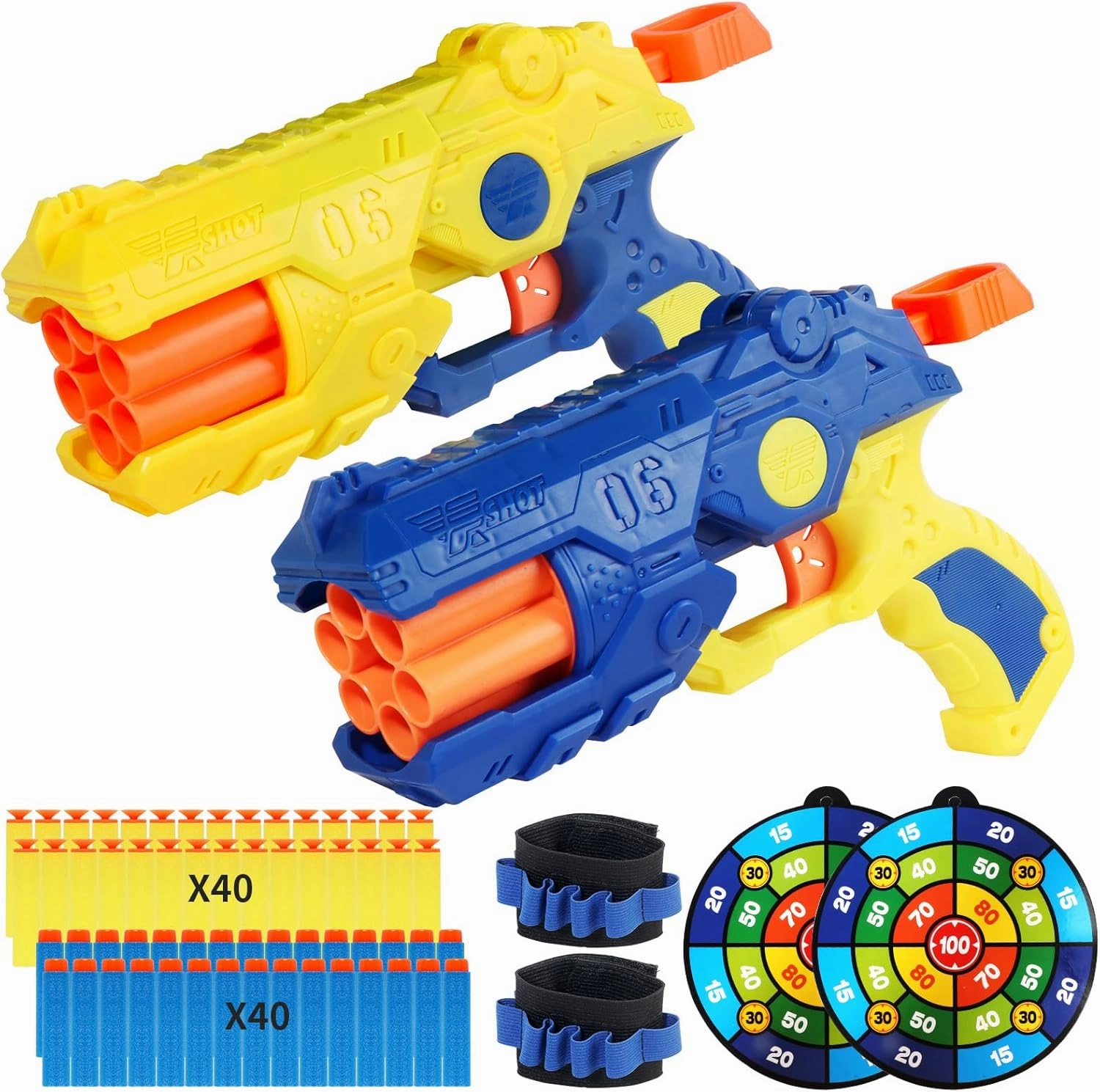 2 Pack Toy Foam Blaster Blaster Toy Gun Compatible with Nerf Bullets, 6 Auto-Dart Rotating Drum Soft Bullets Pistol, Children Christmas Birthday Boys and Girls 6   Years Kids Old Indoor Outdoor Games