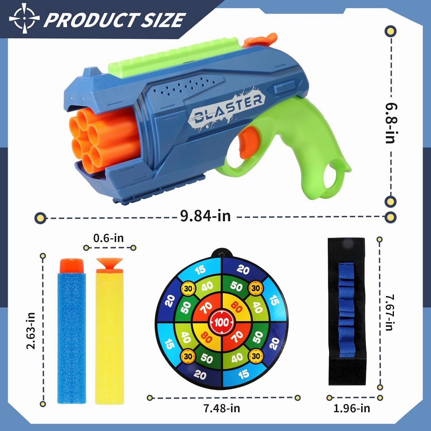 2 Pack Toy Foam Blaster, Boys Toy Blaster 6 Dart Rotating Drum, with 80 Soft Bullets, Children's Indoor Outdoor Foam Dart Blaster Shooting Game, Toy Party Birthday (Green and Light Blue)
