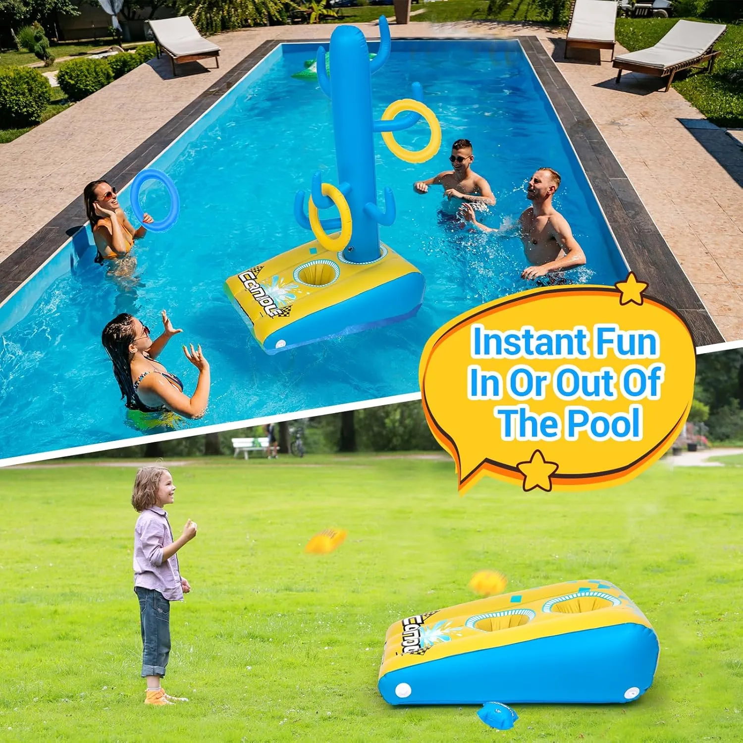 2in1 Cornhole, 6 Bean Bags & Ring Toss with Anchor Bags, Inflatable Cornhole Pool Game Floating, Pool Toys for Adults Teens and Family
