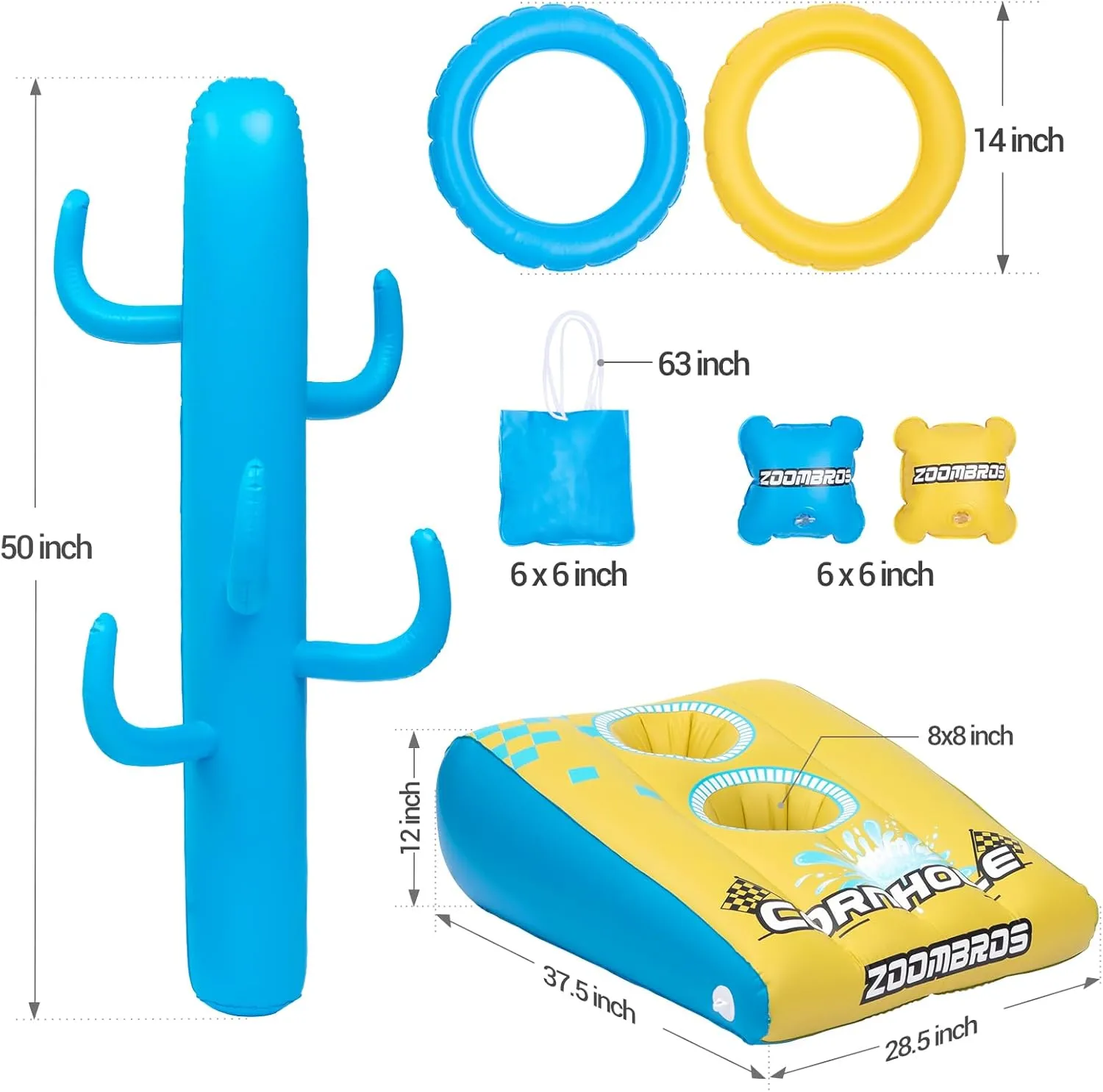 2in1 Cornhole, 6 Bean Bags & Ring Toss with Anchor Bags, Inflatable Cornhole Pool Game Floating, Pool Toys for Adults Teens and Family