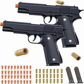 2Pack 1911 Shell Ejecting Pistol Toys Gun - Semi-Automatic Handgun with Soft Bullet and Auto Rebound, Outdoor Game Toy Foam Blasters & Guns for Boys Halloween Christmas Birthday Gifts (Black Black)