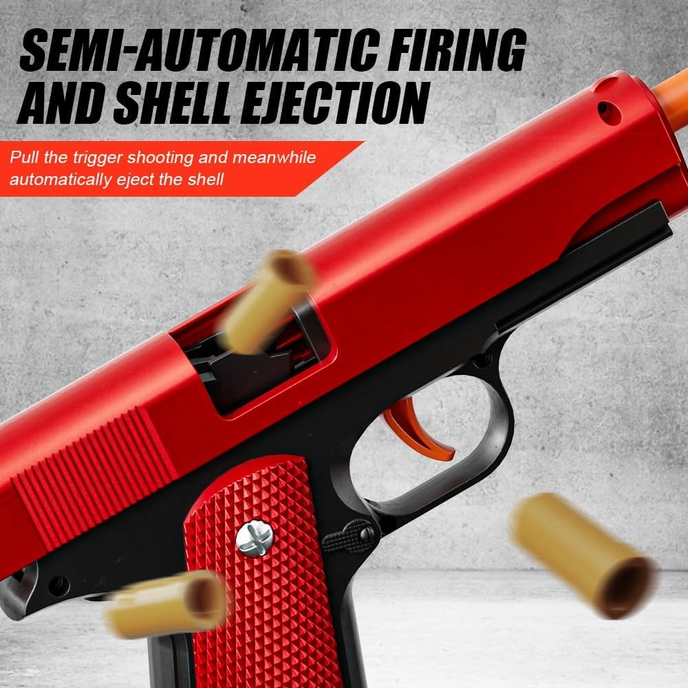 2Pack 1911 Shell Ejecting Pistol Toys Gun - Semi-Automatic Handgun with Soft Bullet and Auto Rebound, Outdoor Game Toy Foam Blasters & Guns for Boys Halloween Christmas Birthday Gifts (Black Black)