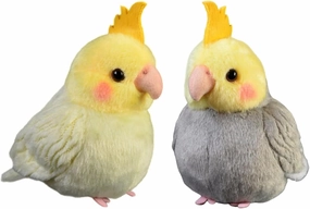 2pcs Realistic Cockatiel Parrot Bird Plush Toy - 5'' Cute Yellow and Gray Cockatiel Stuffed Animal, Kawaii Soft Stuffed Cockatiel Little Bird Plushie Doll Toys, Medium, Yellow/Gray