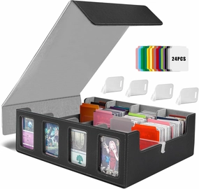 3000  Trading Card Storage Box, 4 Rows Mtg Commander Deck Box with 24 Colorful Dividers & 4 Supporters, Collection case for MTG/TCG/PTG/Magic/Sports Game Cards