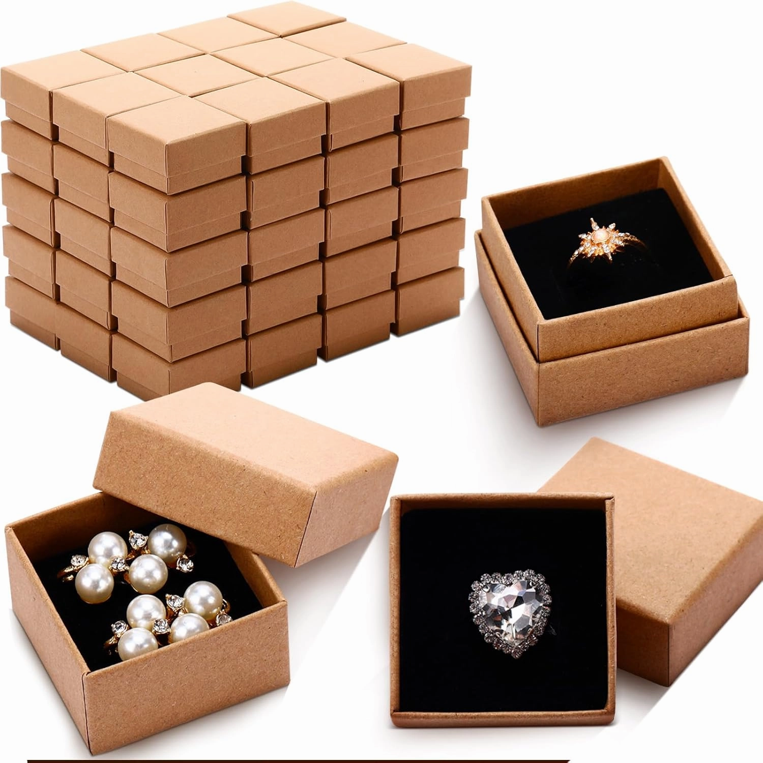 300 Pieces Jewelry Gift Boxes 2 x 2 x 1.2 Inch Jewelry Boxes Square Cardboard Jewelry Box with Lids Bulk Small Earring Ring Bracelet Necklace Box with Foam for Birthdays Christmas (Brown)