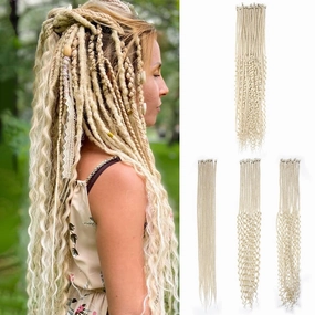 30 Inch 30 Strands SE Dreadlock Extensions,3 In 1 Mixed Synthetic Dreads Extensions,613 Blonde Curly&Straight&Boho Single Ended Dreads Extensions Hippie Style Dreadlock for Women…