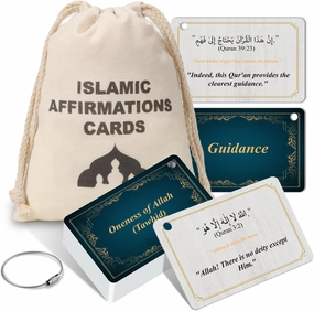 30 Pcs Islamic Affirmations Cards with Drawstring Bag Ramadan Gifts Islamic Eid Decorations Muslim Gifts 3.35×2.13 Inch Arabic Flash Cards for Women 30 Daily Reminders Umrah Dua Prayer Learn Arabic