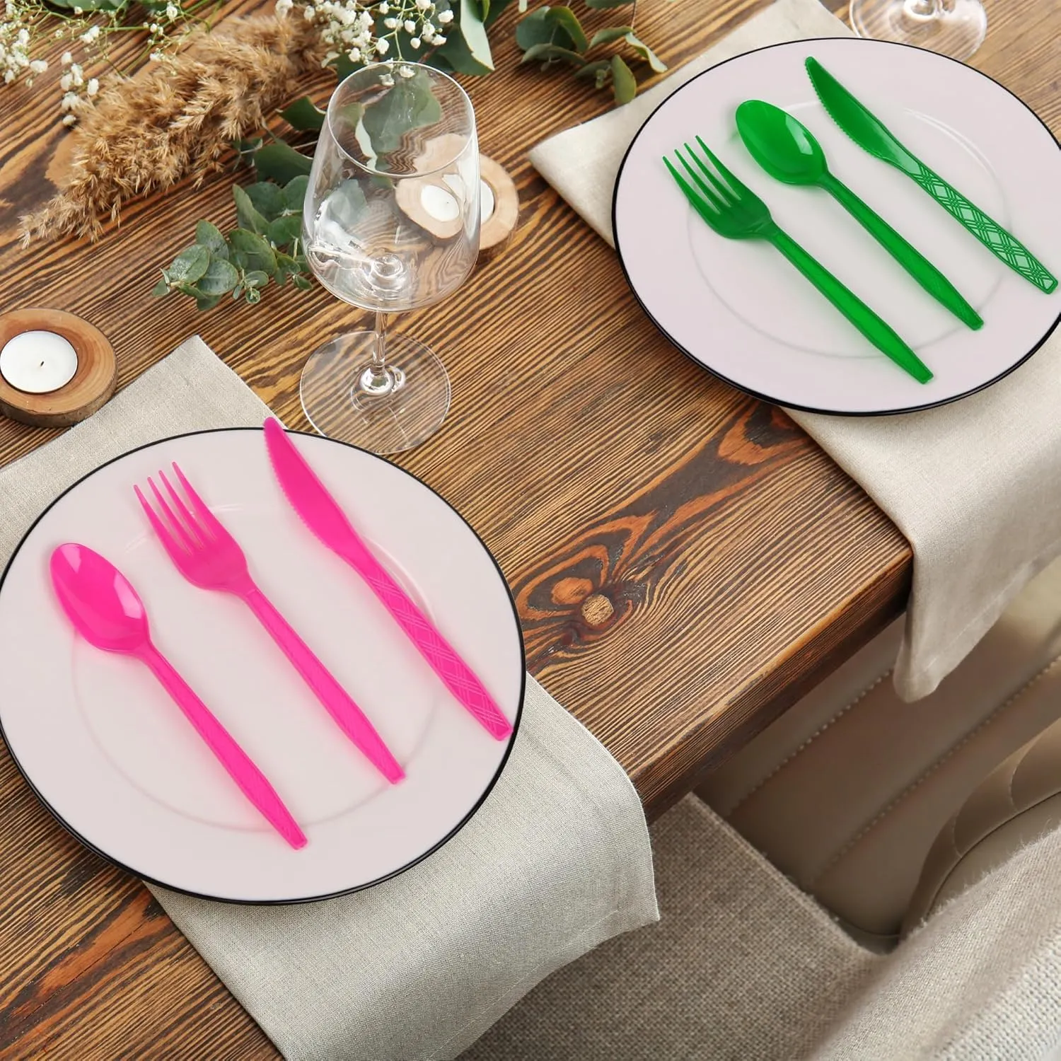 360 Pieces Neon Party Plastic Cutlery Set Disposable Colorful Plastic Utensils Heavy Duty Flatware Set Includes 120 Knives 120 Forks 120 Spoons for Party Birthday Wedding