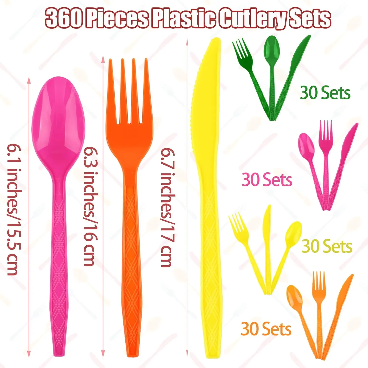 360 Pieces Neon Party Plastic Cutlery Set Disposable Colorful Plastic Utensils Heavy Duty Flatware Set Includes 120 Knives 120 Forks 120 Spoons for Party Birthday Wedding