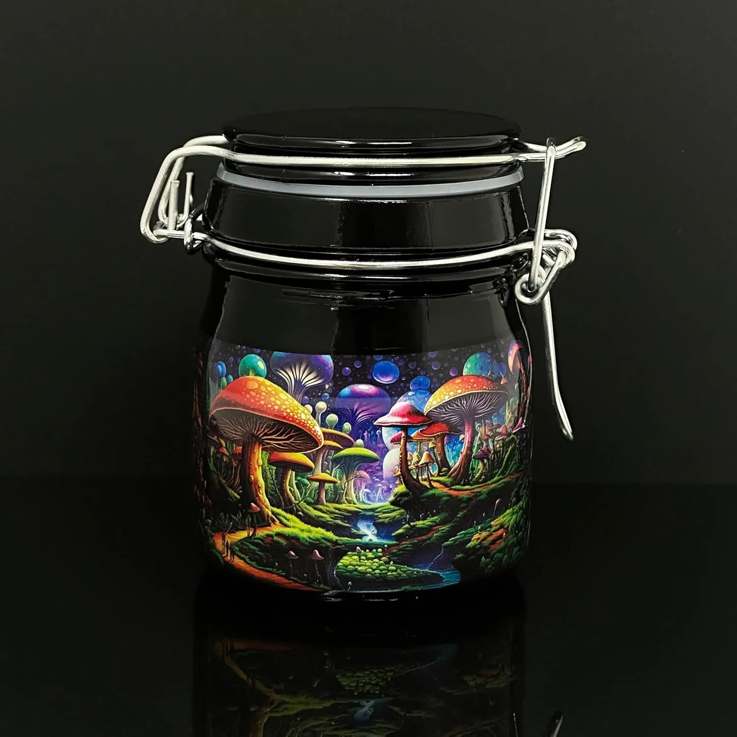 3.75" Glass Storage Jar with Clamping Lid: Cosmic Mushrooms
