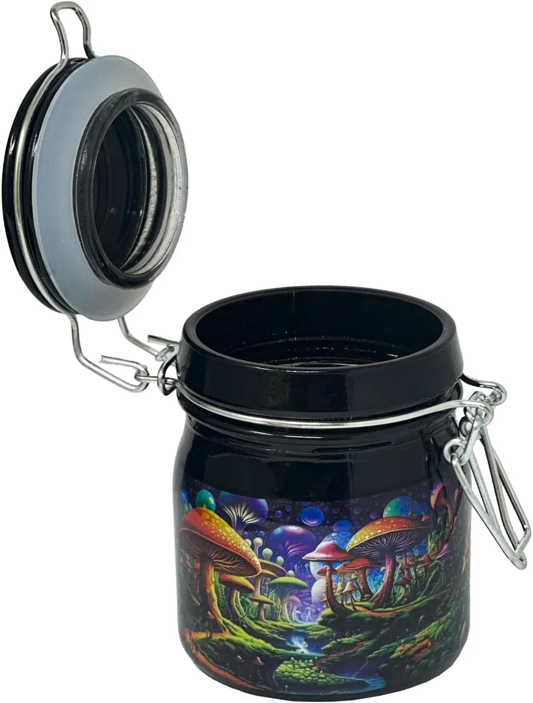 3.75" Glass Storage Jar with Clamping Lid: Cosmic Mushrooms