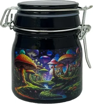 3.75" Glass Storage Jar with Clamping Lid: Cosmic Mushrooms
