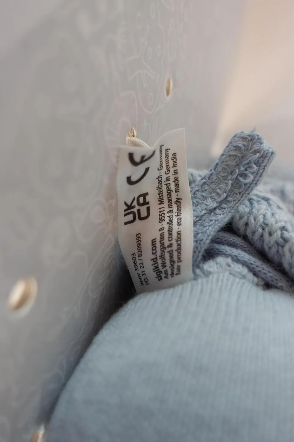 39603 - Cotton Knit Comforter - Rabbit Design - Soft Cotton Knit Comforter - Sleeping Aid and Comforter for Babies and Children from 0 to 36 Months - Light Blue - 40 x 40 x 7 cm