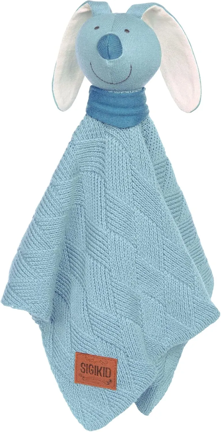 39603 - Cotton Knit Comforter - Rabbit Design - Soft Cotton Knit Comforter - Sleeping Aid and Comforter for Babies and Children from 0 to 36 Months - Light Blue - 40 x 40 x 7 cm