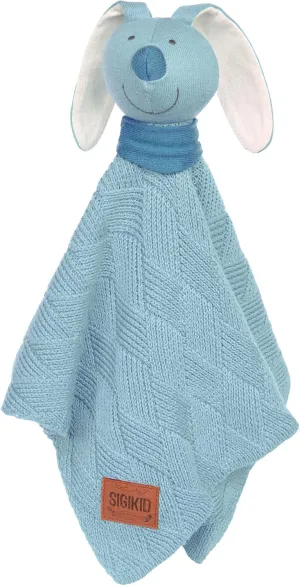 39603 - Cotton Knit Comforter - Rabbit Design - Soft Cotton Knit Comforter - Sleeping Aid and Comforter for Babies and Children from 0 to 36 Months - Light Blue - 40 x 40 x 7 cm