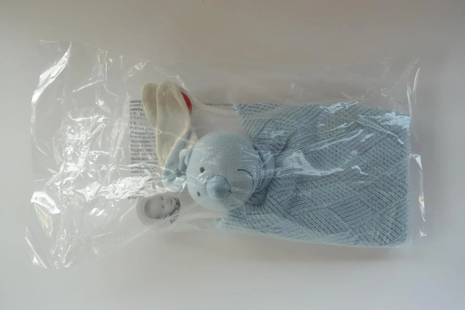 39603 - Cotton Knit Comforter - Rabbit Design - Soft Cotton Knit Comforter - Sleeping Aid and Comforter for Babies and Children from 0 to 36 Months - Light Blue - 40 x 40 x 7 cm