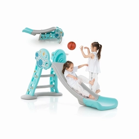 3 in 1 Indoor Slide with Basketball Hoop & Small Basketball for Kids